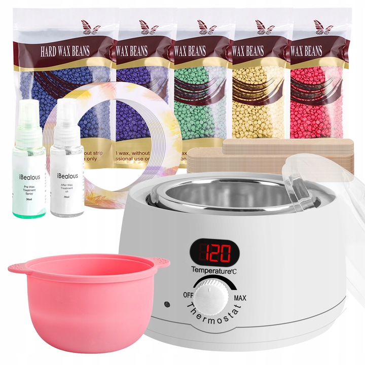 Podgrzewacz wosku 5x wosk twardy Zestaw depilacja LCD 100W z akcesoriami
