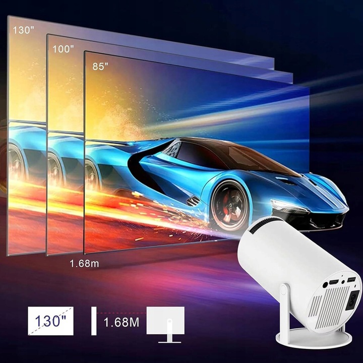 PROJEKTOR RZUTNIK ANDROID TV WIFI MINI 4K PRZENOŚNY SMART GŁOŚNIK OBROTOWY