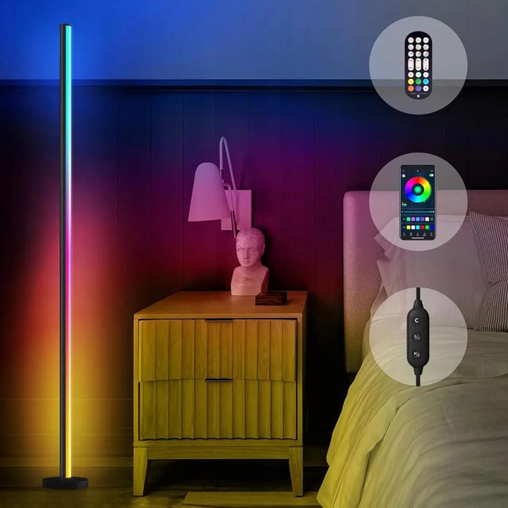 INTELIGENTNA LAMPA PODŁOGOWA LED RGB NAROŻNA STOJĄCA DO SALONU