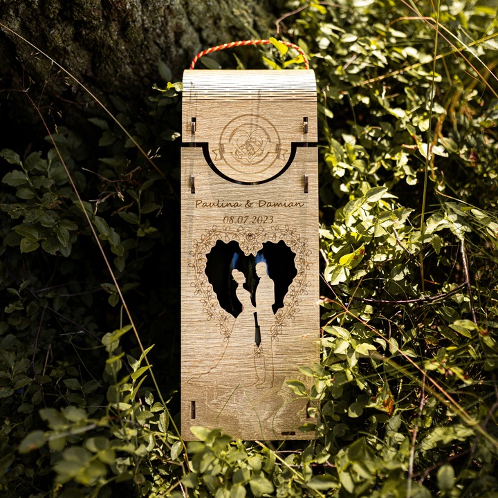 DREWNIANE PUDEŁKO NA WINO ŚLUB SKRZYNIA Z GRAWEREM PREZENT WESELE