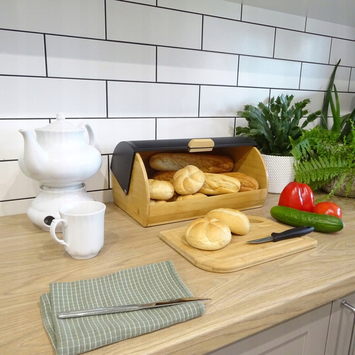 CHLEBAK NA CHLEB BUŁKI PIECZYWO POJEMNIK CZARNY BAMBUS DUŻY NÓŻ DO