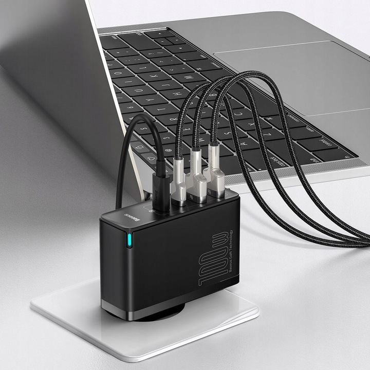 BASEUS MOCNA ŁADOWARKA SIECIOWA ZASILACZ 2X USB USB-C QC 100W + KABEL TYP-C