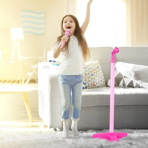 GITARA ELEKTRYCZNA ROCKOWA Z MIKROFONEM NA STATYWIE KARAOKE DLA DZIECI