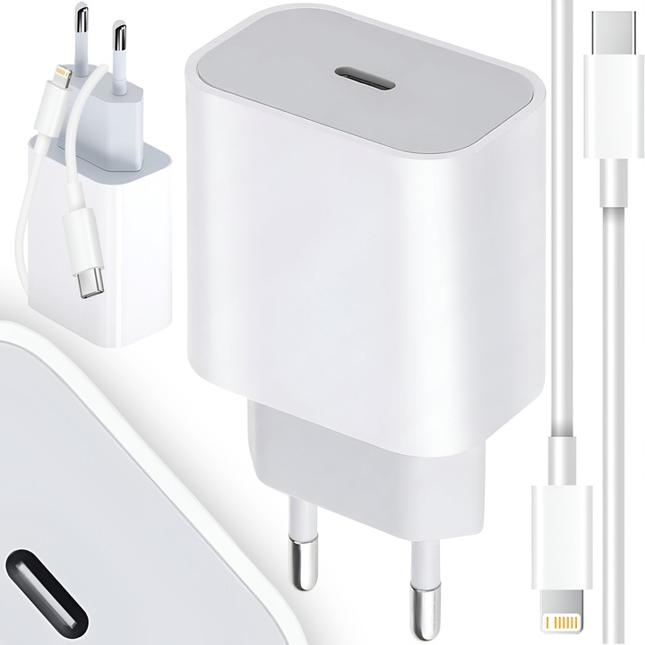 SZYBKA ŁADOWARKA DO IPHONE KOSTKA 20W + KABEL 1M / USB-C - IPHONE LIGHTING