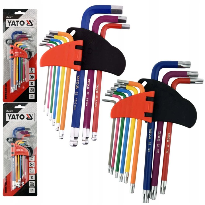 YATO ZESTAW KLUCZE IMBUSOWE TORX + IMBUS Z KULKĄ DŁUGIE T10-T50 1,5-10 18sz