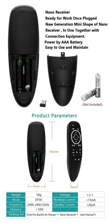 AIR Mouse mini pilot SMART TV PC G10S Pro z Podświetleniem