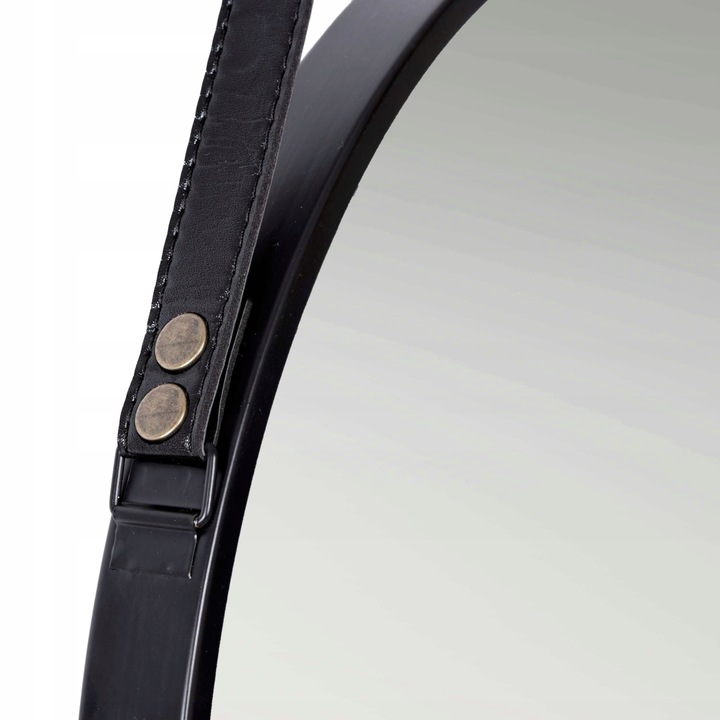 LUSTRO OKRĄGŁE WISZĄCE ŚCIENNE NA PASKU ŚCIANĘ LOFT CZARNE LOFTOWE 50