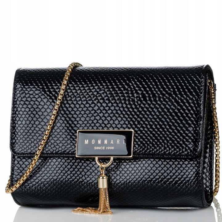 TOREBKA LISTONOSZKA MONNARI WIZYTOWA KOPERTÓWKA Czarna na łańcuszku