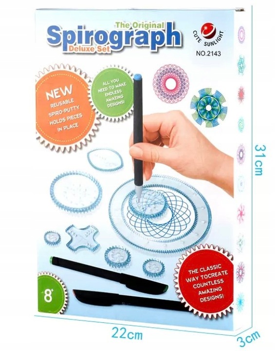 SPIROGRAF KREATYWNY ZESTAW DO RYSOWANIA WZORÓW XXL SZABLONY PISAKI KARTKI