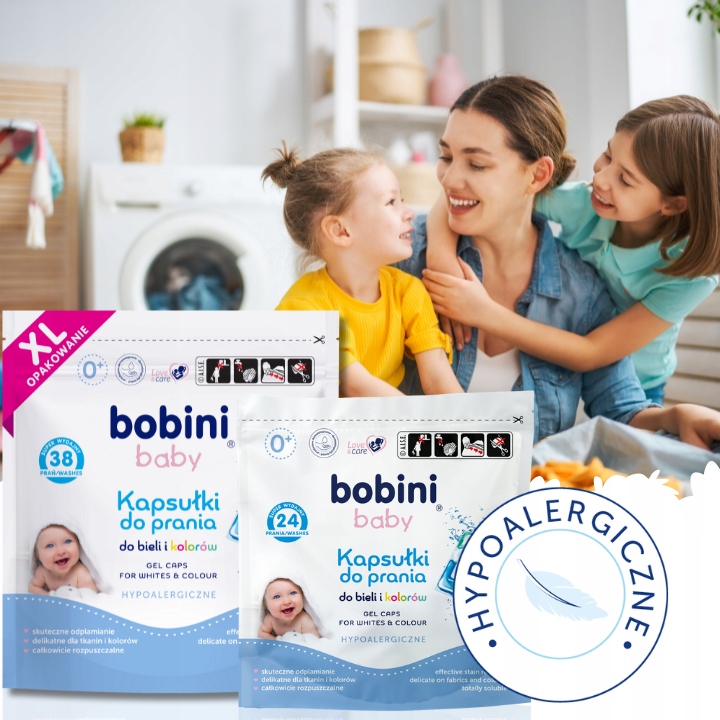BOBINI Baby Kapsułki do Prania dla Dzieci Hipoalergiczne Białe Kolor 62 szt