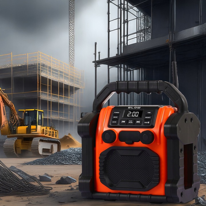 RADIO BUDOWLANE FM 20W RMS BLUETOOTH 5.1 POWERBANK USB-C AUX LED IP55