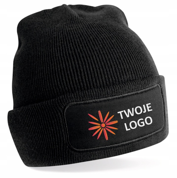 CZAPKA zimowa BEANIE z Twoim LOGO nadrukiem czarna