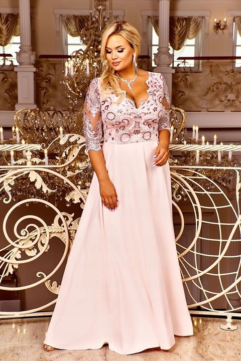 Krystal 3/4 ECRU DŁUGA SUKIENKA KORONKĄ ślubna 5XL