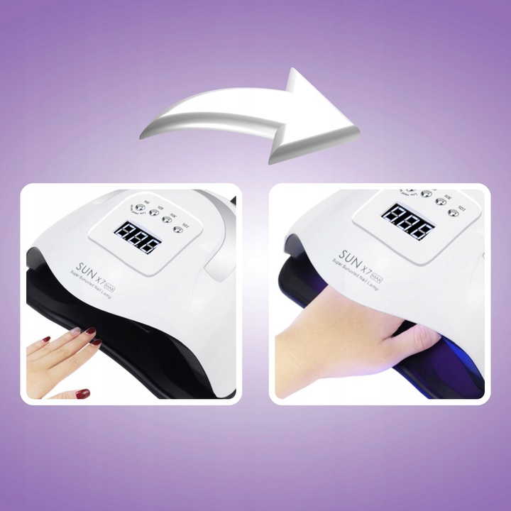 LAMPA UV DO PAZNOKCI LED 180W DO HYBRYD ŻELI MOCNA SUN X7 MAX BIAŁA LCD