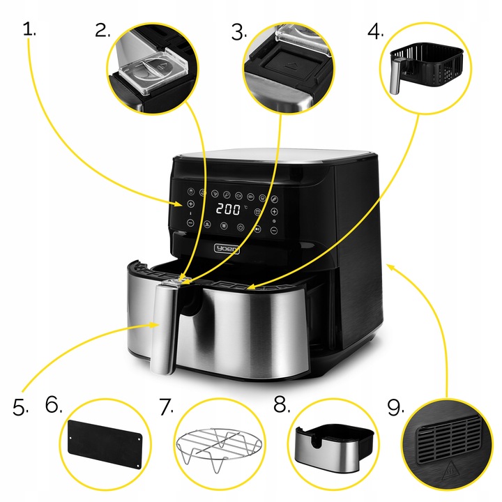 4w1 Frytkownica beztłuszczowa Air Fryer Yoer +WiFi 6L 1700W +Programator