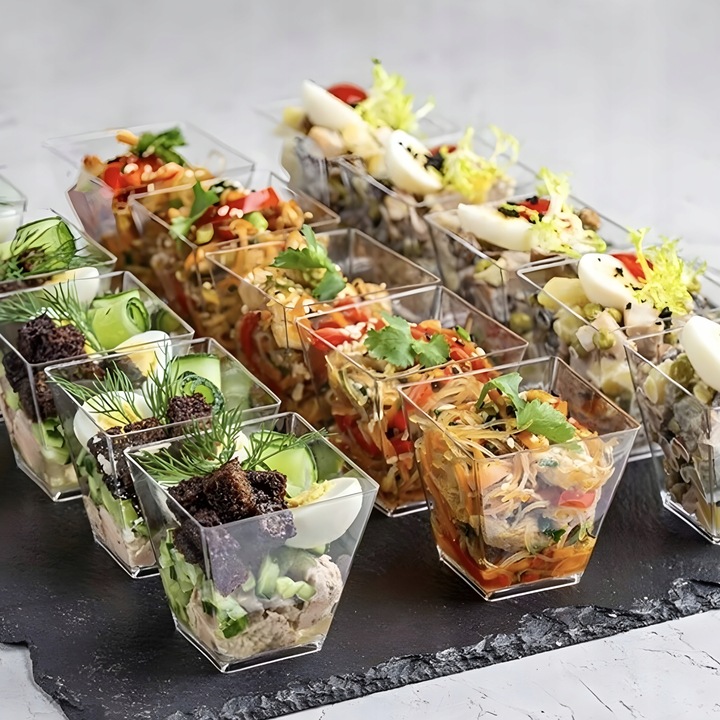 PUCHARKI DO DESERÓW POJEMNIKI NA PRZEKĄSKI PIRAMIDKI KWADRATOWE 120ML