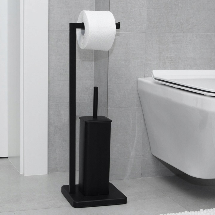 Stojak na Papier Toaletowy Szczotkę WC 2w1 Uchwyt Czarny Mat Łazienkowy