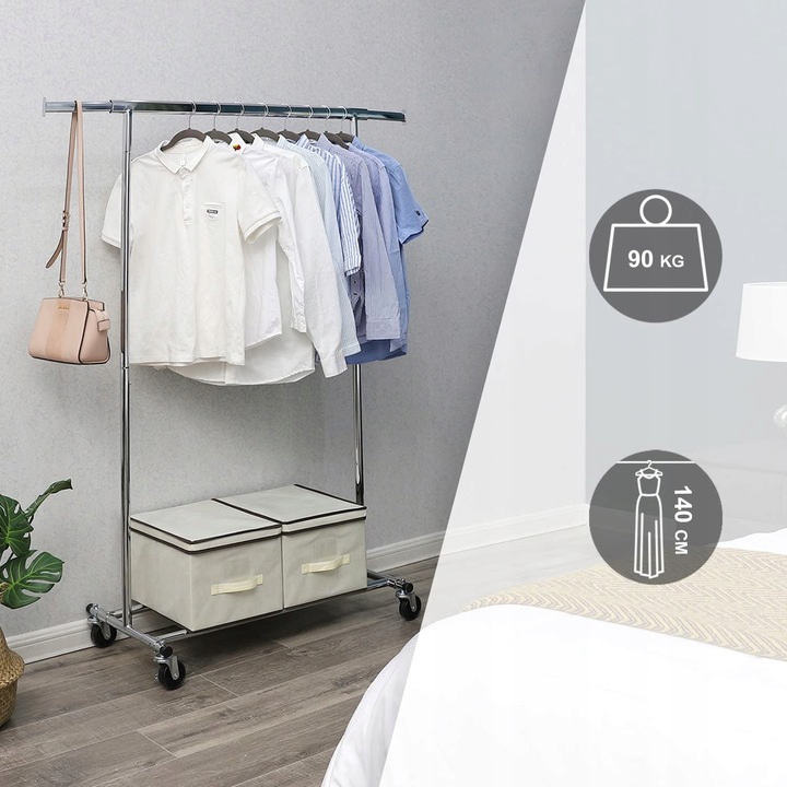 Wieszak na Ubrania Stojak Metalowy na Kółkach Srebrny