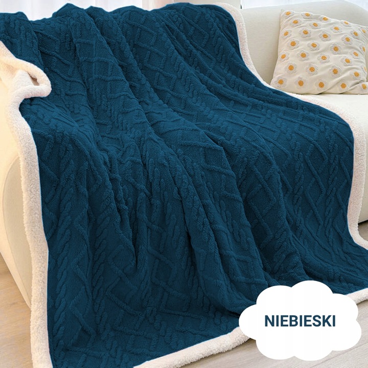 Gruby koc 200x220 pluszowy sweterek z barankiem zimowy kolory narzuta