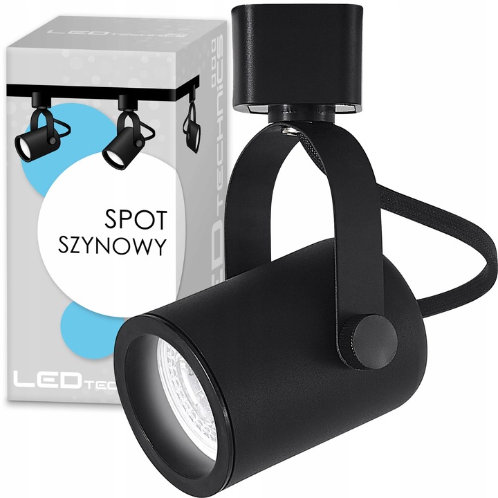 Zestaw 3x SPOT REFLEKTOR RUCHOMY CZARNY NA GU10 + SZYNOPRZEWÓD Szyna