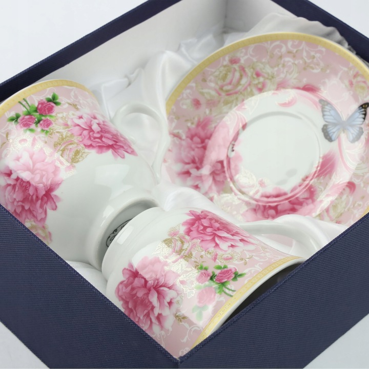 KPL FILIŻANEK PORCELANOWYCH ZE SPODKAMI 2 SZT NA KAWĘ HERBATĘ 250 ML