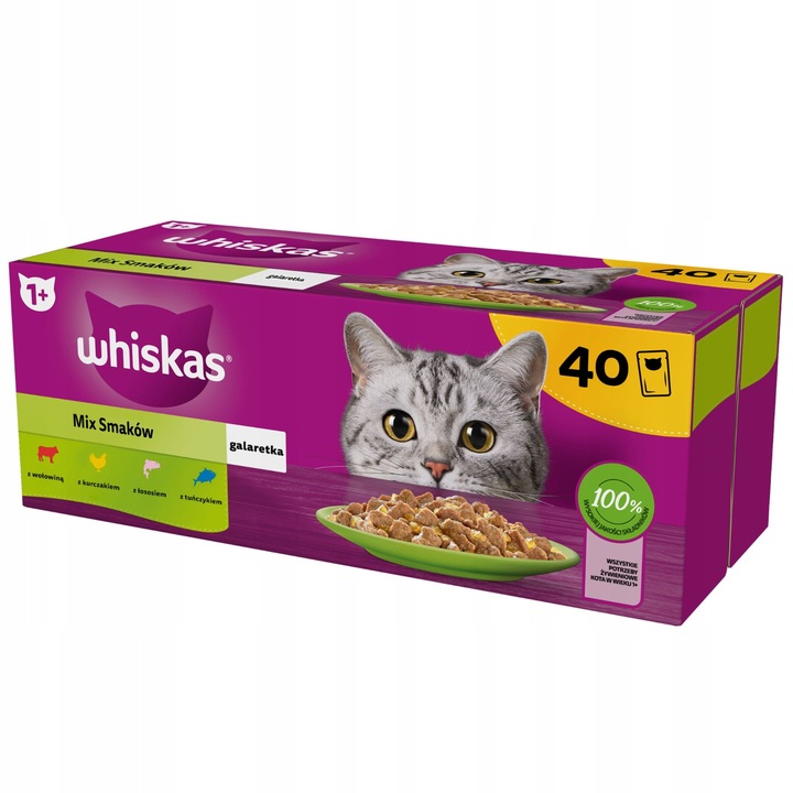 MOKRA KARMA WHISKAS MIX SMAKÓW W GALARETCE SASZETKI 40X85G