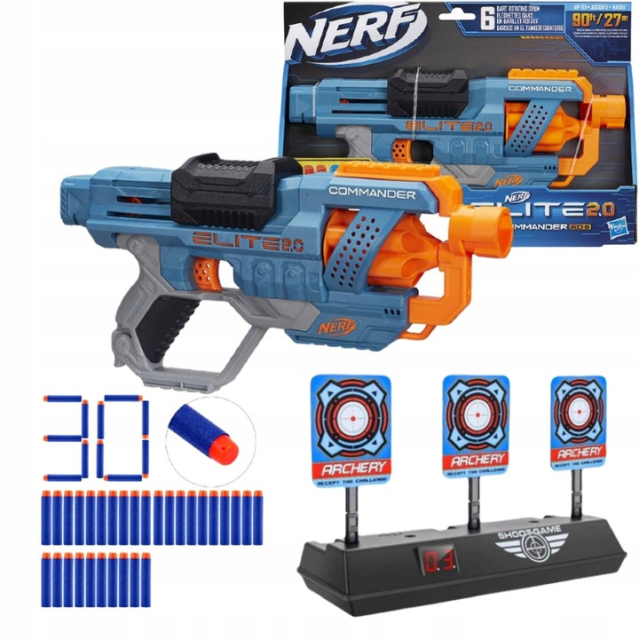 PISTOLET NERF ELITE COMMANDER ELEKTRONICZNA TARCZA dodatkowe strzałki