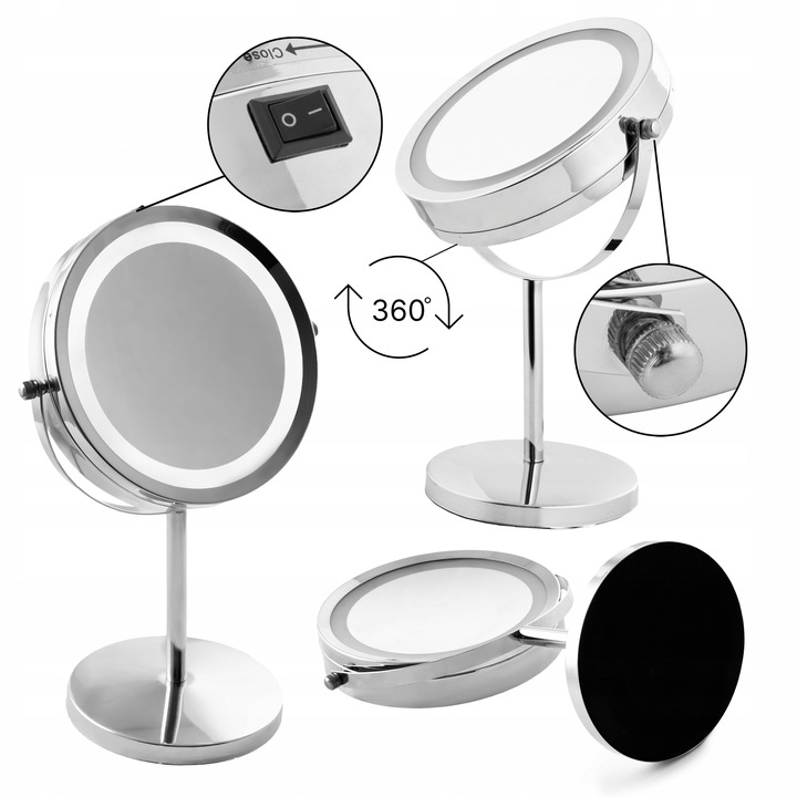Lusterko do makijazu powiekszajace kosmetyczne z podświetleniem LED
