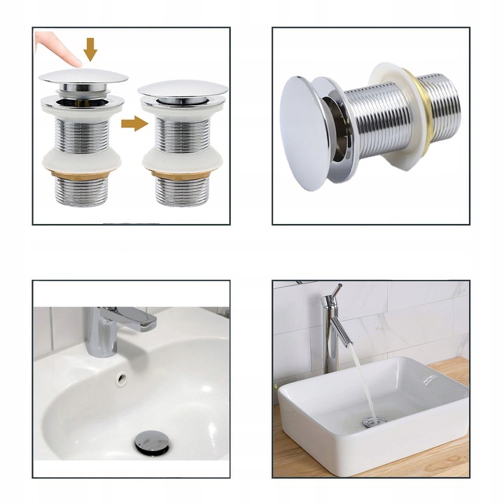 KOREK UMYWALKOWY AUTOMATYCZNY BEZ PRZELEWU klik klak SREBRNY