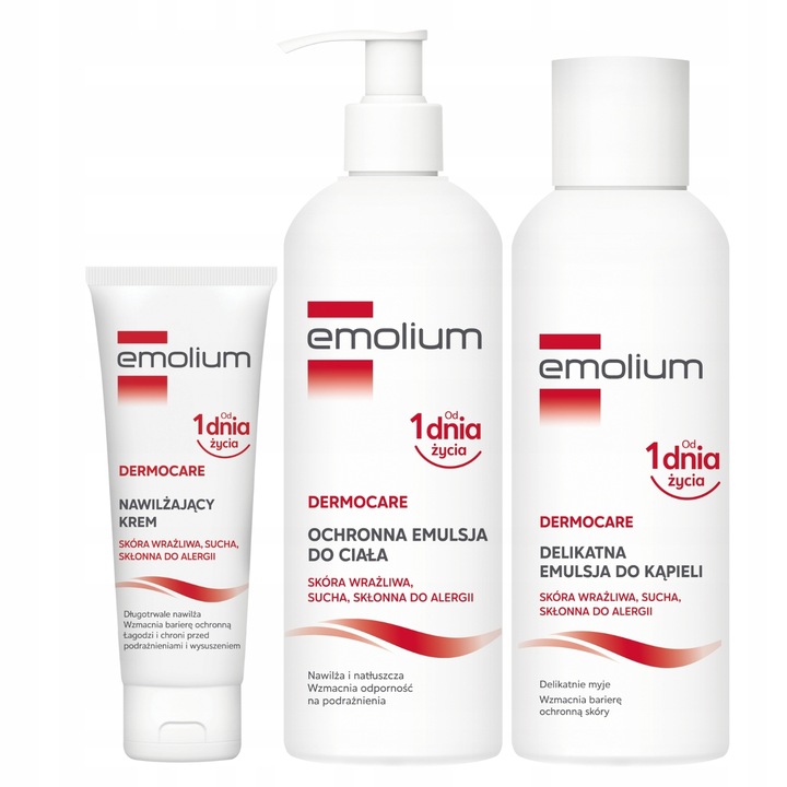 EMOLIUM DERMOCARE Zestaw Emulsja Do Kąpieli 400ml ,Do Ciała 400ml,