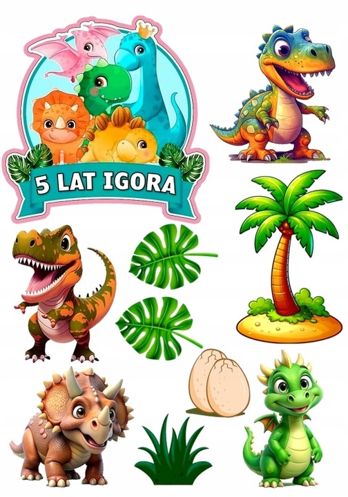 OPŁATEK NA TORT Z CUKRU WYDRUK DINOZAURY DINOZAUR DINO CUKROWA