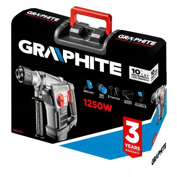 GRAPHITE Młot udarowy SDS Max 1250W, walizka 58G874