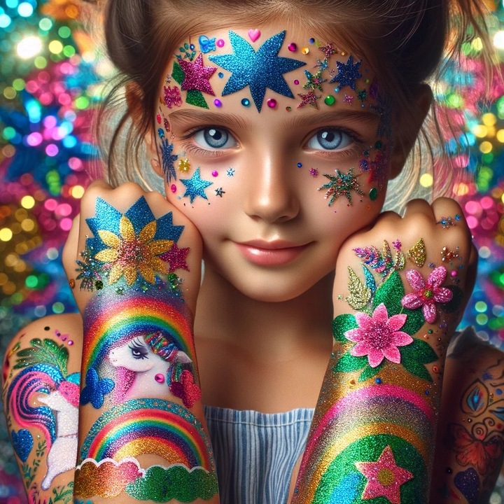 Tatuaże Brokatowe dla Dzieci Zmywalne Zestaw XXL 120 szablonów + GRATIS !