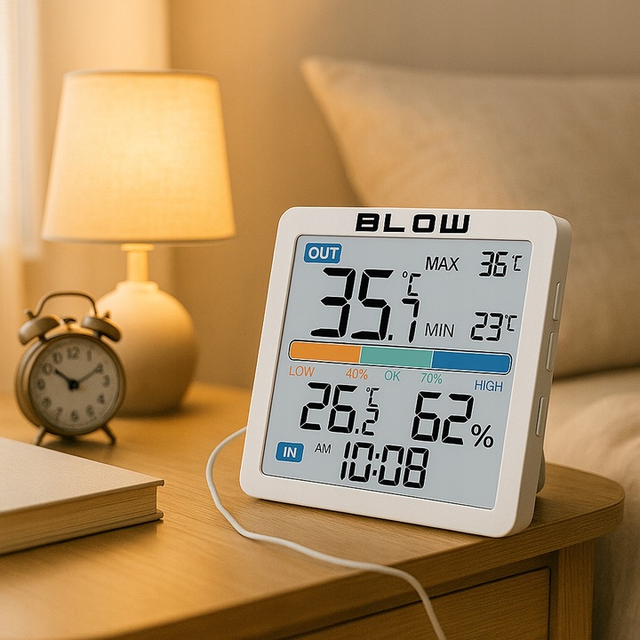 STACJA POGODY BEZPRZEWODOWA POGODOWA METEO TERMOMETR HIGROMETR ZEGAR