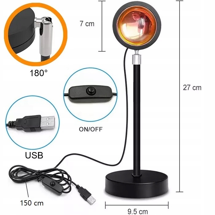 LAMPKA LED SUNSET RGB ZACHÓD SŁOŃCA PILOT PREZENT do sypialni salonu pokoju