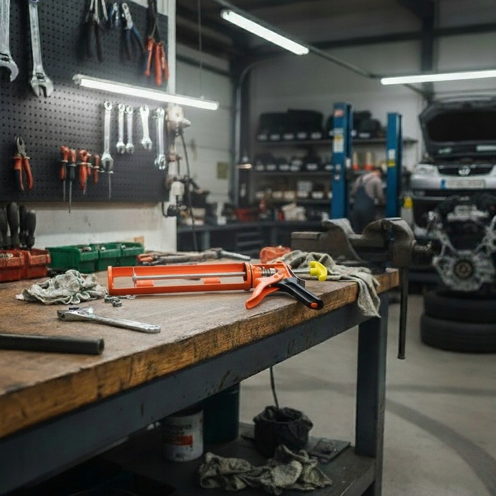 PISTOLET WYCISKACZ do silikonów kartuszy klejów uszczelniaczy SOLIDNY