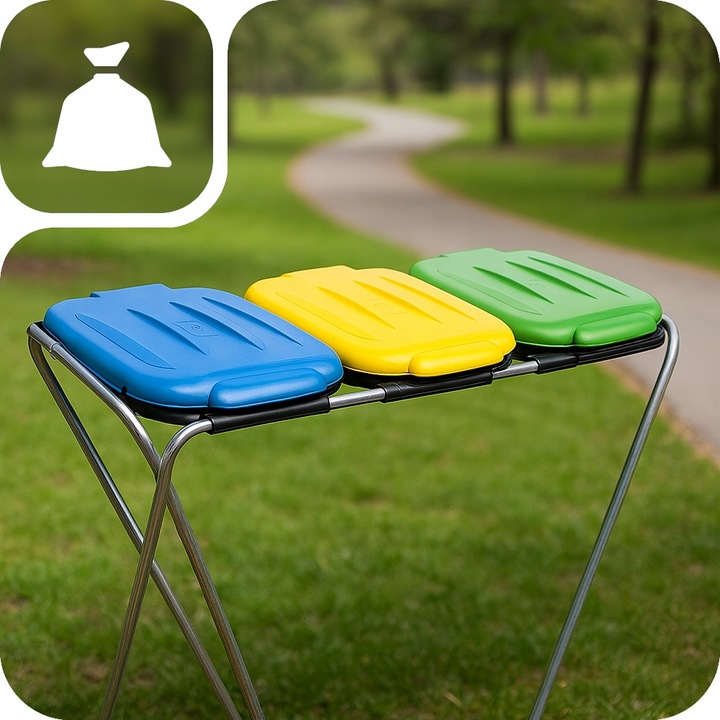 STOJAK METALOWY do Segregacji Śmieci Pojemnik KOSZ NA ODPADY na 3 WORKI