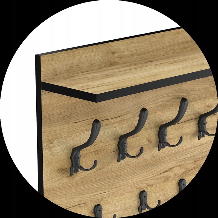 duży wieszak ścienny na ubrania dąb, hak czarny