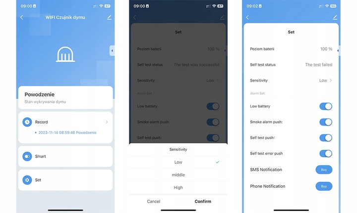 CZUJNIK DYMU OGNIA WIFI ALARM CZUJKA TUYA SMART Z SYRENĄ NA BATEIRE