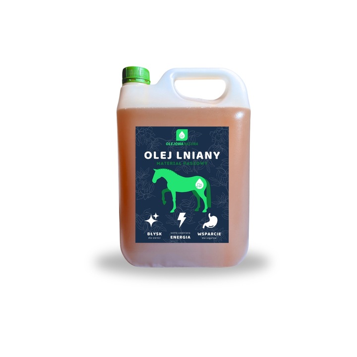 OLEJ LNIANY DLA KONI 5L PASZA DLA ZWIERZĄT + STRZYKAWKA