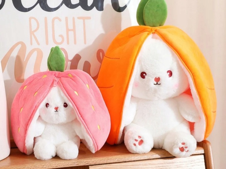 Maskotka Króliczek W TRUSKAWCE RÓŻOWY KRÓLIK ZAJĄC PLUSZAK MIŚ 2w1 40cm