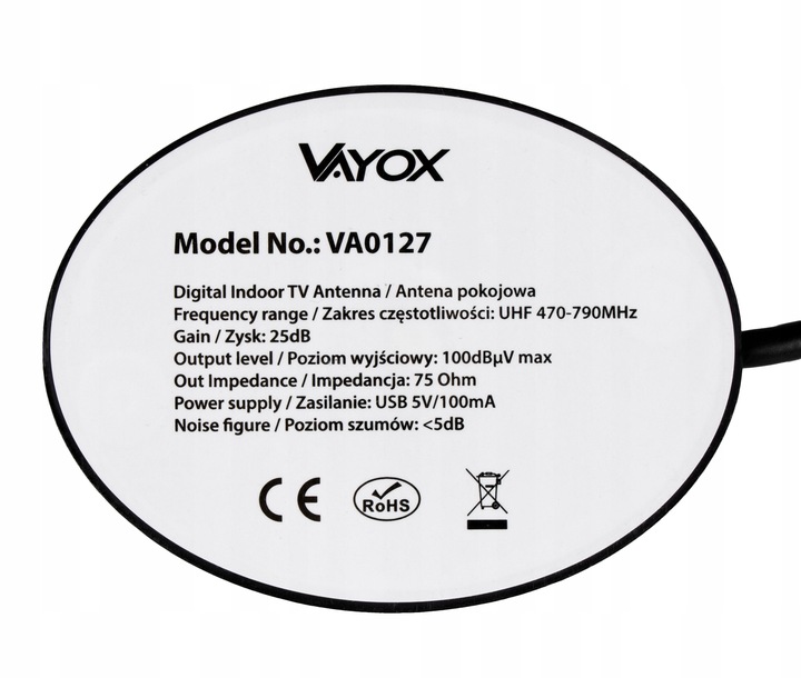 ANTENA POKOJOWA DVB-T2 DO TV NAZIEMNEJ DOOKÓLNA AKTYWNA MAGNES USB 4K VAYOX