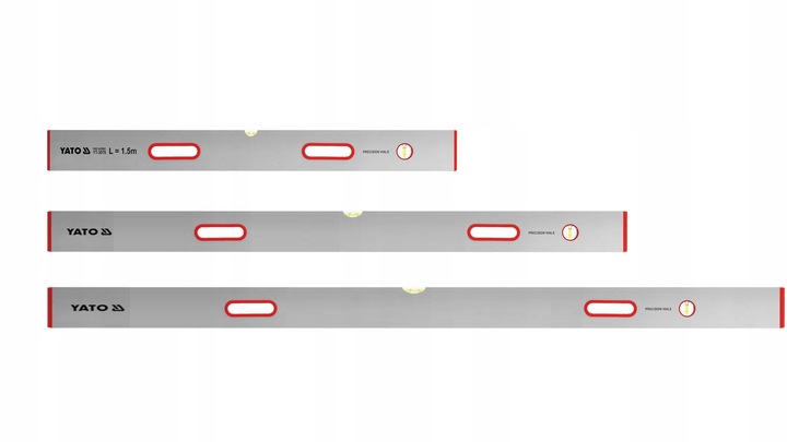 YATO ZESTAW 3 ŁAT MURARSKICH Z UCHWYTAMI 1.5M 2M 2.5M PION POZIOM
