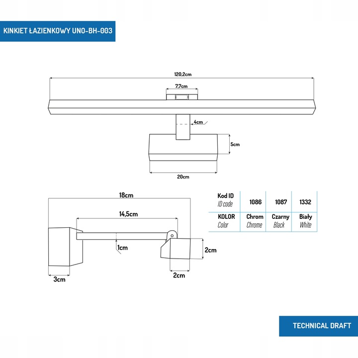 KINKIET LED ŁAZIENKOWY NAD LUSTRO LAMPA 22W 120cm CHROM LED IP44