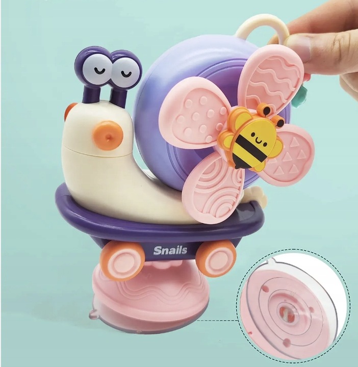 INTERAKTYWNY SENSORYCZNY ŚLIMAK 4w1 SPINER Z PRZYSSAWKĄ DLA NIEMOWLĄT