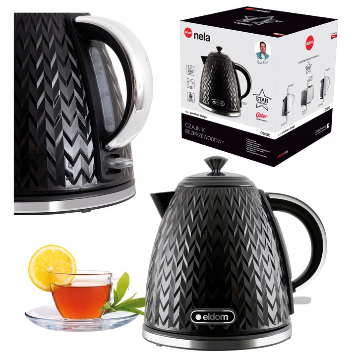 CZAJNIK ELEKTRYCZNY BEZPRZEWODOWY CZARNY 2000W 1,7L ELDOM