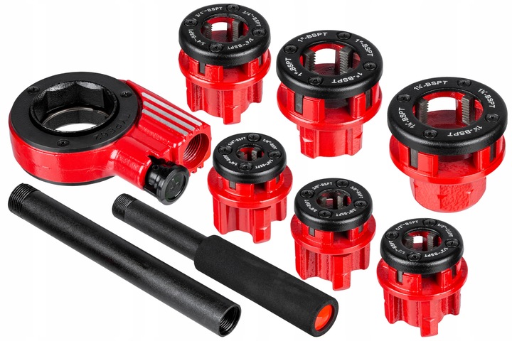 GWINTOWNICA RĘCZNA DO RUR grzechotka ZESTAW 6 narzynek głowic 1/4"–1