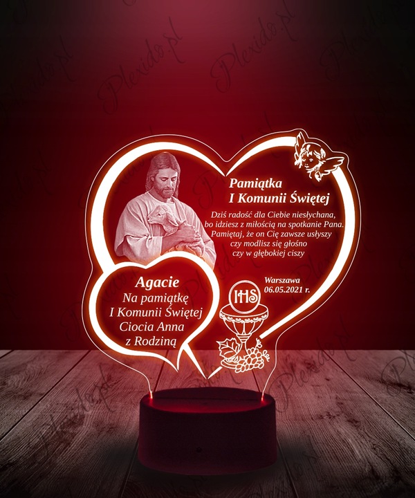 Lampka Plexido Statuetka Led Pamiątka Pierwsza Komunia Święta Jezus