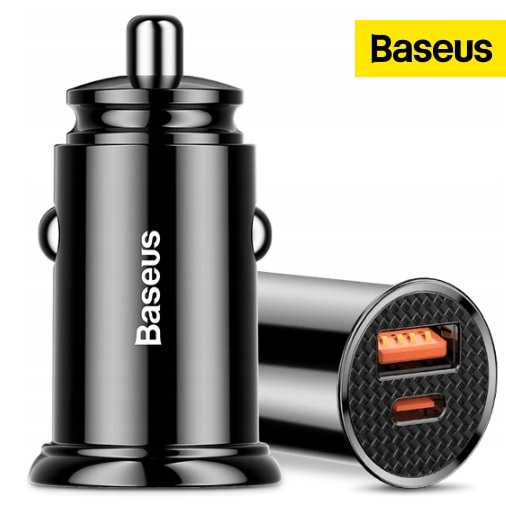 BASEUS MOCNA SZYBKA ŁADOWARKA SAMOCHODOWA USB USB-C TYP-C PD 30W QC 3.0 5A