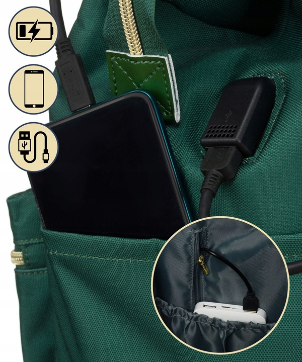 Plecak damski miejski na laptop port USB pojemny kieszenie PETERSON